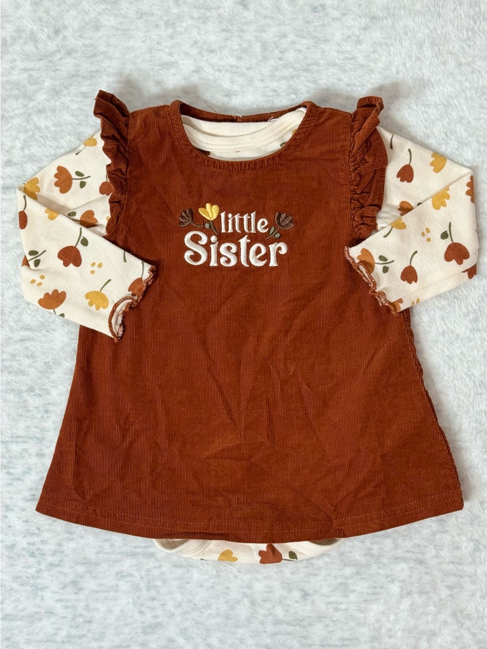 René Rofé Baby Little Sister Fall Floral Dress Bodysuit 2 Piece Set 3-6M Rust